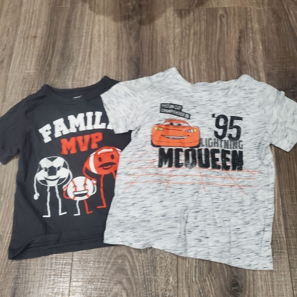 Boys Short Sleeve Shirts Size 2-3T Designs McQueen and Basketball Fans 2 Pieces